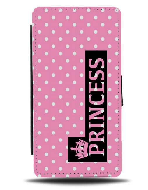 Pink & White Polka Dot Flip Cover Wallet Phone Case Princess Crown Dots A500