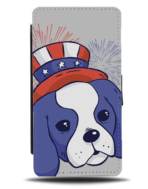 4th July American Patriotic Dog Flip Wallet Case America Party USA Hat K373