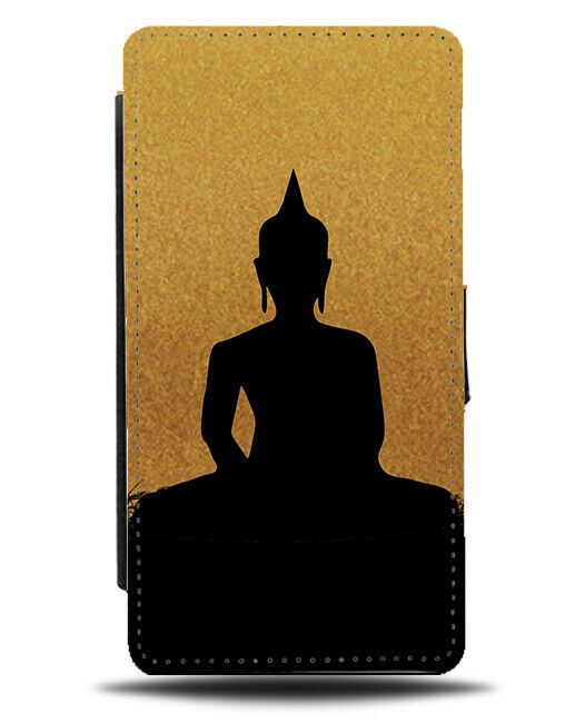 Buddha Silhouette Flip Cover Wallet Phone Case Buddhist Statue Golden Gold i588