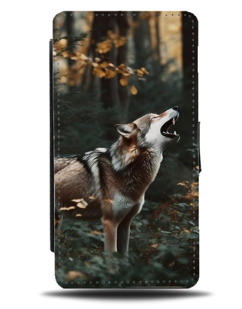 Howling Wolf Photograph Flip Wallet Case Photo Roar Howl Roaring Wolves CR72
