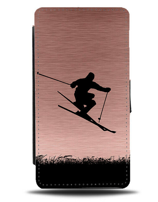 Skiing Flip Cover Wallet Phone Case Ski Ski's Skiboard Board Rose Gold i685