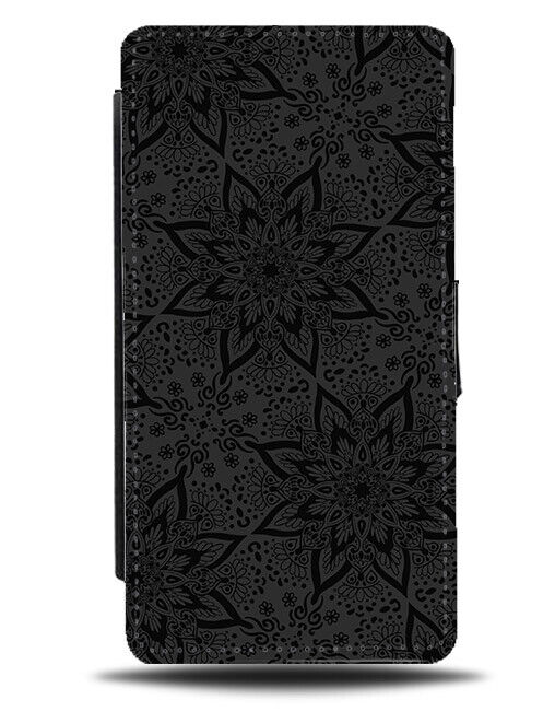 Black and Grey Mandala Flowers Flip Wallet Case Flower Print Design Indian N604