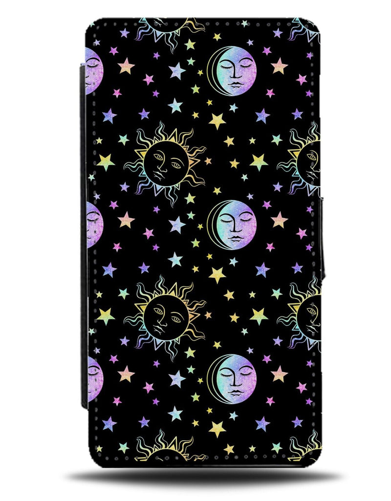 Colourful Astrology Faces Flip Wallet Case Moon Moons Sun Face Celestial CA58