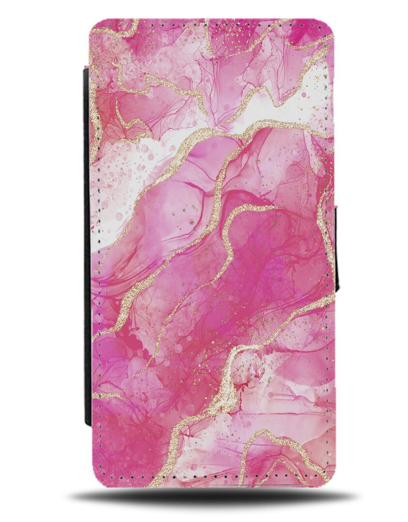 Pink and Gold Marble Print Flip Wallet Case Hot Pinks Marbel Granite Design DF36