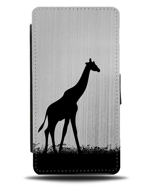 Giraffe Silhouette Flip Cover Wallet Phone Case Giraffes Silver Grey i148