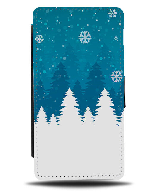 Christmas Card Design Flip Wallet Case White Snowy Treetops Tree Trees Snow N825