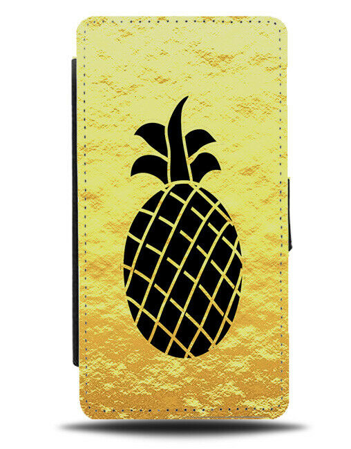 Gold Pineapple Flip Cover Wallet Phone Case Golden Black Stencil Shape A393
