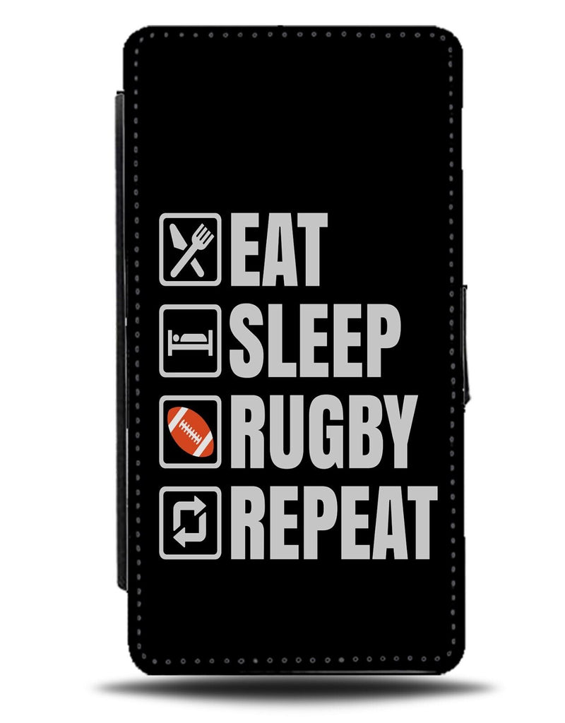 Funny Eat Sleep Rugby Repeat Flip Wallet Case Fan Lover Team Novelty Sport DG91
