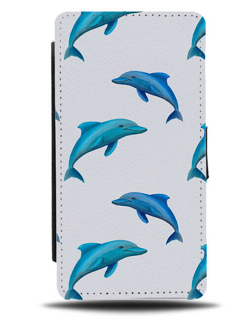 Cartoon Blue Dolphin Pattern Flip Cover Wallet Phone Case Dolphins Drawing si302