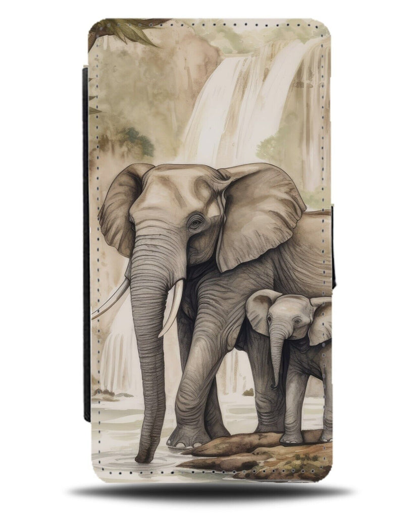 Mommy Elephant Painting Flip Wallet Case Mummy Daddy Cute Son Daughter Zoo BE31