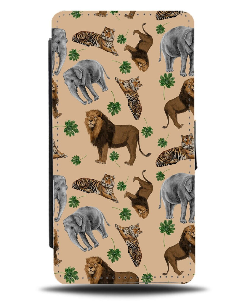 Lions Tigers and Elephants Flip Wallet Case Elephant Tiger Lion African AV69