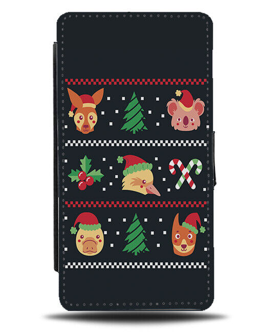 Retro Christmas Animals Flip Wallet Case Animal Kangaroo Koala Duck Bear N680