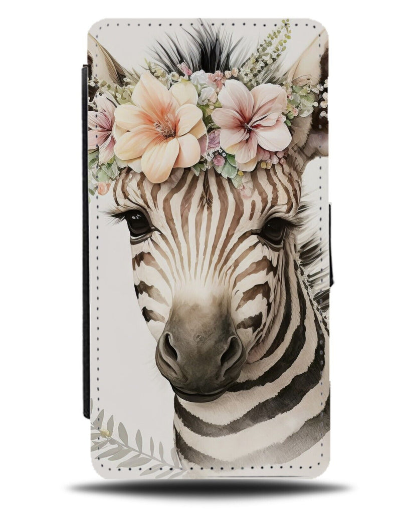 Floral Zebra Head In Flower Crown Flip Wallet Case Boho Festival Girl Goer BY66