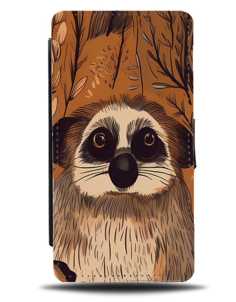 Boho Meerkat Artwork Flip Wallet Case Meerkats Face Head Style Animal Sad BX81