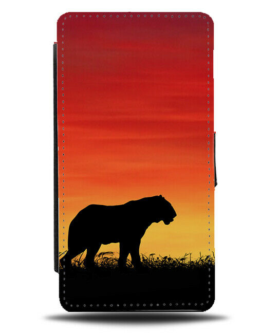 Tiger Silhouette Flip Cover Wallet Phone Case Tigers Sunset Sunrise Photo i256