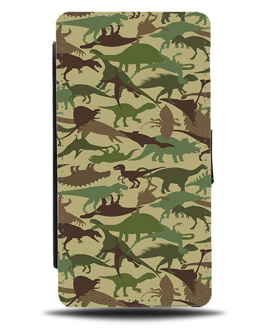 Green Camo Print Flip Wallet Case Kids Childrens Dinosaurs Boys Dinosaur F225