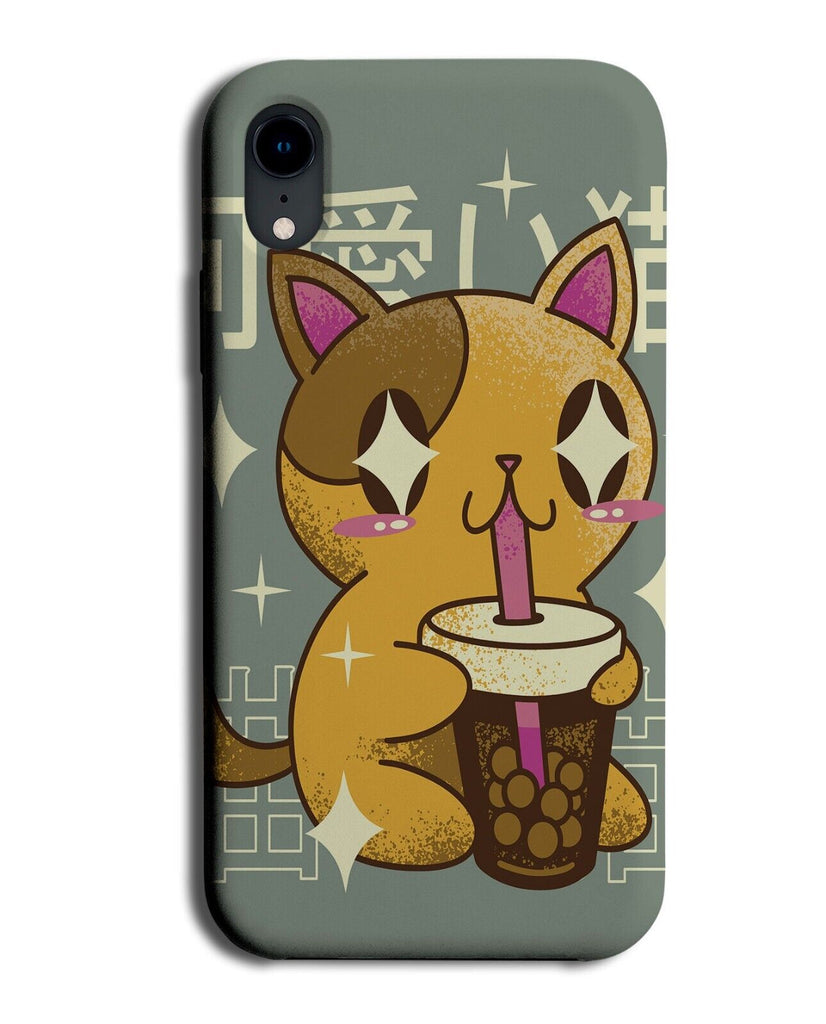 Kawaii Cat Drinking Bubble Tea Phone Case Cover Teas Bubbles Japanese Cup P913