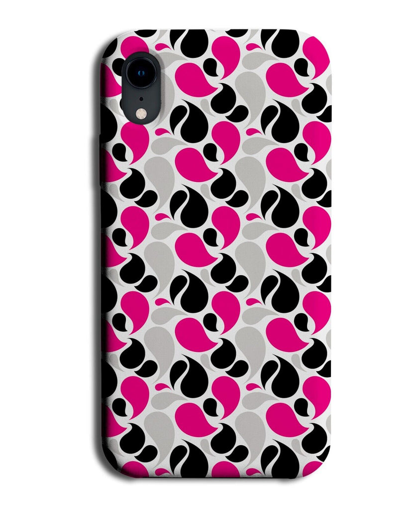 Pink And Black Paisley Shapes Phone Case Cover Bohemian Teardrops Print &amp; AE45