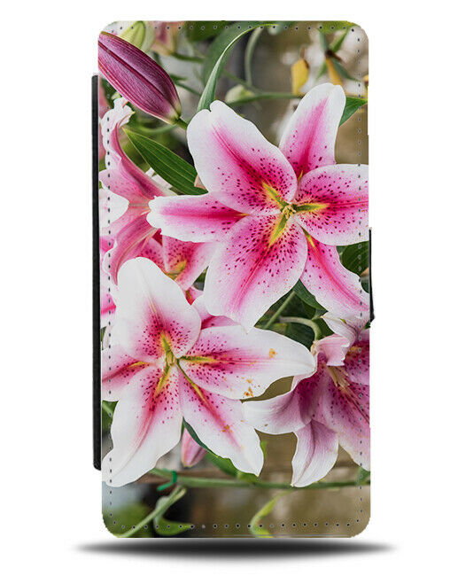 Pink Lily Flip Wallet Phone Case Lilies Flower Blooming Photo Photograph si338