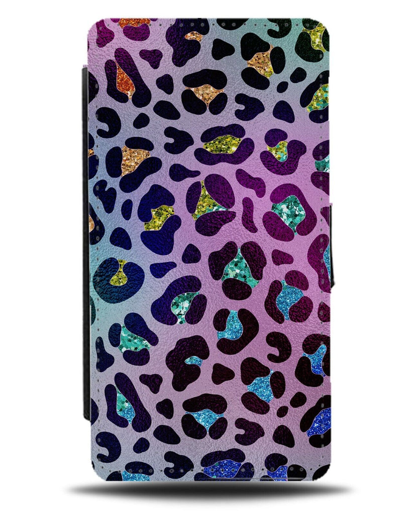 Rainbow Printed Glitter Leopard Print Flip Wallet Case Leopards Dots Zoo BF29