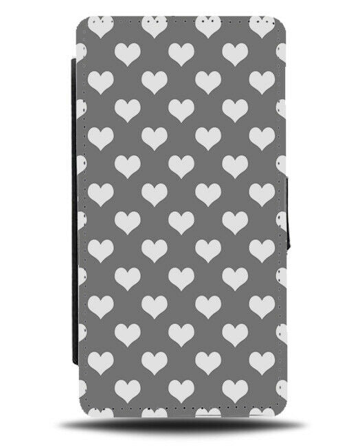Grey & White Love Heart Pattern Flip Cover Wallet Phone Case Hearts Shapes A323