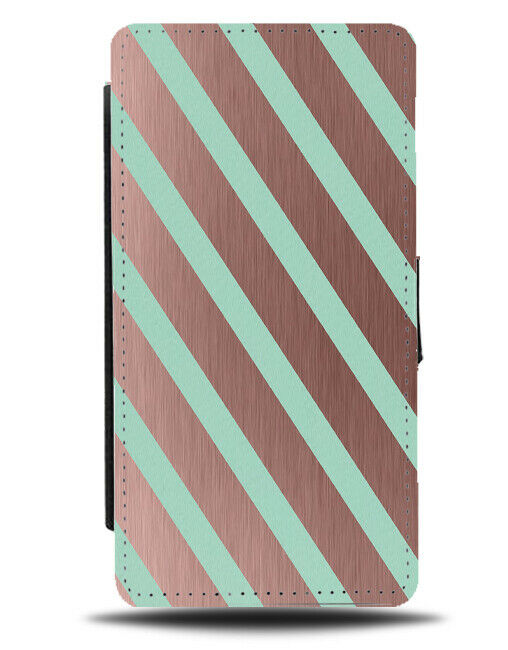 Rose Gold & Mint Green Diagonal Stripes Flip Cover Wallet Phone Case Colour i841