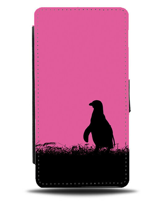 Penguin Silhouette Flip Cover Wallet Phone Case Penguins Hot Pink Coloured I033