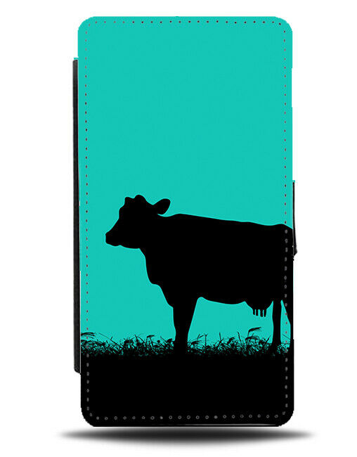 Cow Silhouette Flip Cover Wallet Phone Case Cows Turquoise Green i266