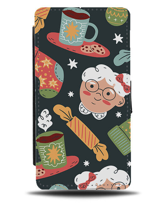 Mrs Clause Pattern Flip Wallet Case Miss Lady Woman Mr Christmas Style N674