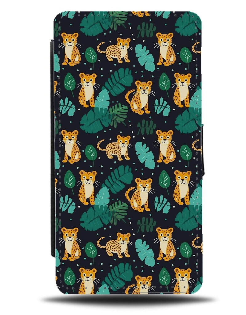 Kids Leopard In The Jungle Pattern Flip Wallet Case Leopards Leaves Forrest CG33