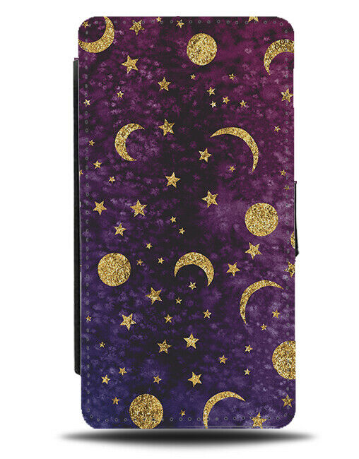 Purple Night Sky Flip Wallet Case Stars Moon Moons Horoscope Astrology Star F964