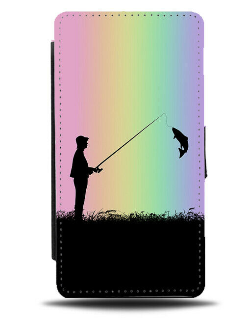 Fishing Flip Cover Wallet Phone Case Fisherman Fish Kit Colourful Rainbow i652