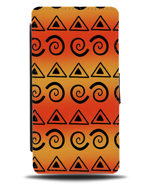 African Tribal Flip Wallet Case Africa Orange Pattern Traditional E710