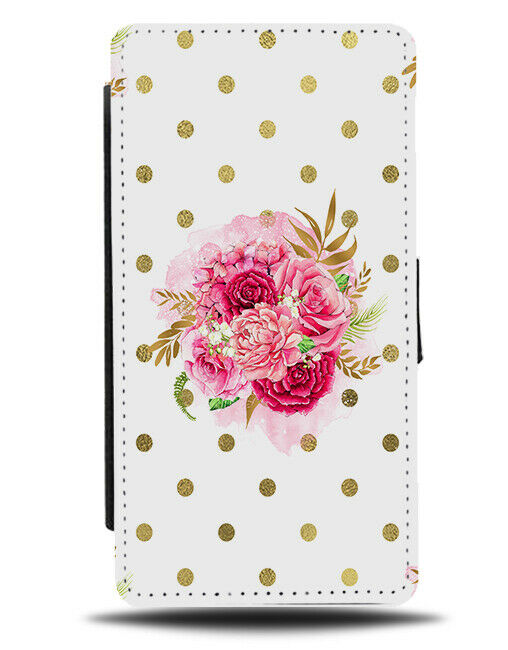 Polka Dot Floral Golden Flip Wallet Case Gold Flower Flowers Rose Roses F708