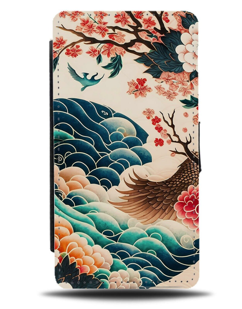 Traditional Oriental Nature Painting Flip Wallet Case Asian Japanese Wave AC94