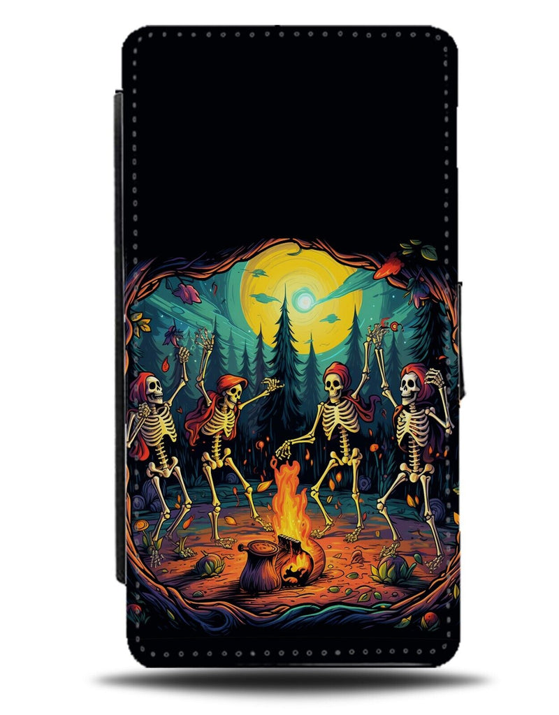 Halloween Campfire Dancing Flip Wallet Case Skeletons At Night Nights Black CP15
