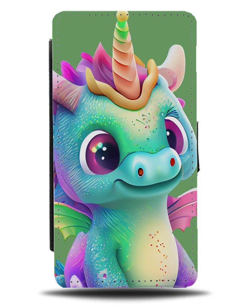 Funky Little Rainbow Dragon Unicorn Flip Wallet Case Dragons Unicorns Kids AG97