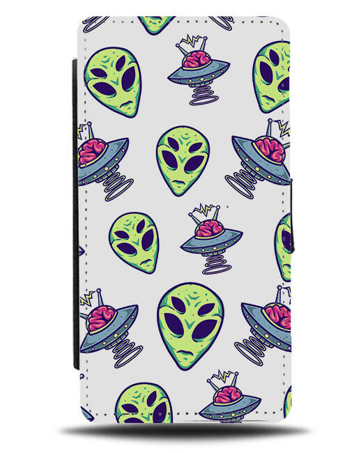 Cartoon Alien Heads Flip Cover Wallet Phone Case UFO Aliens Faces Kids si233