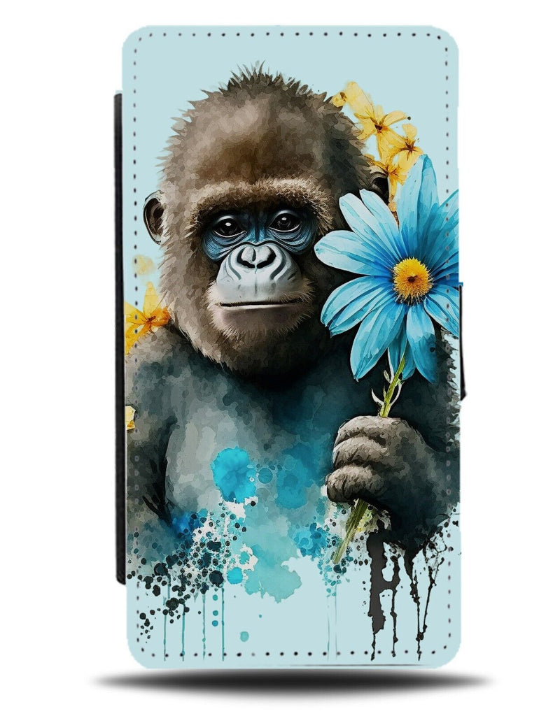 Blue Baby Gorilla Flip Wallet Case Monkey Gorillas Monkeys Floral Flowers AC40