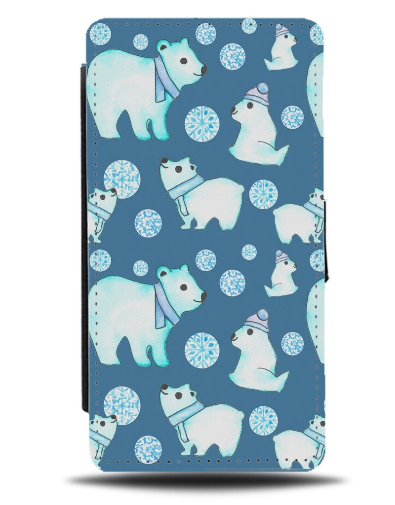 Cartoon Winter Polar Bears In Snow Flip Wallet Case Bear Wintery Season CX75