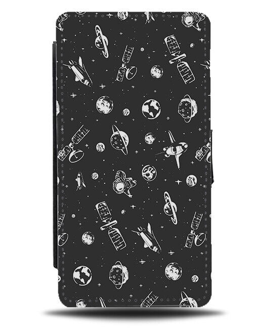 Satellites and Planets In Space Flip Wallet Case Sketch Planet Stars Kids N549