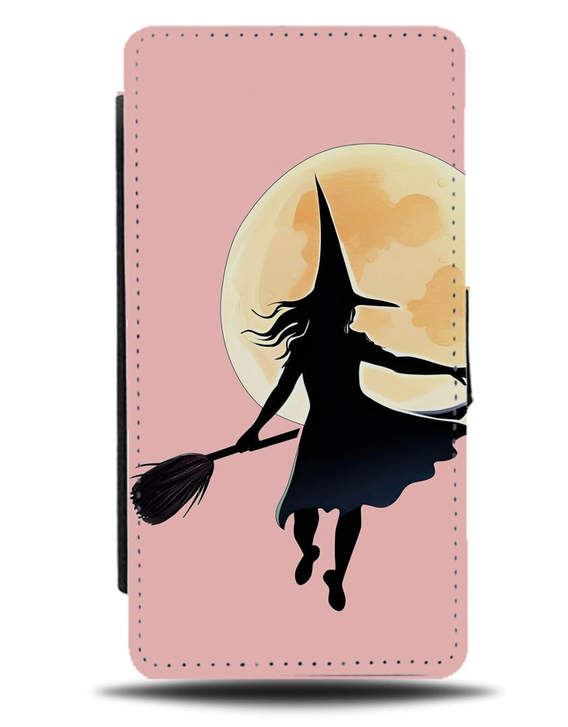 Flying Witch Pink Flip Wallet Case Halloween Girl Girly Full Moon Woman CI09