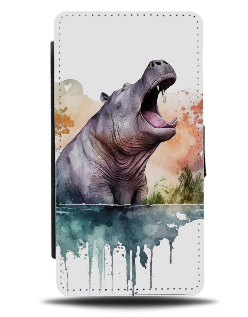 Hippos Mouth Flip Wallet Case Teeth Jaws Hippo African Water Oil Painting DC39