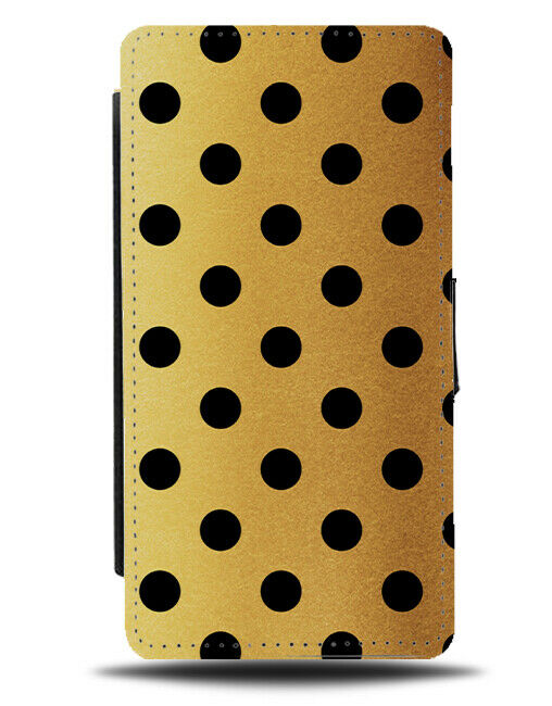 Gold and Black Spotted Flip Cover Wallet Phone Case Polka Dot Spots Golden i563