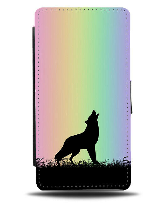 Wolf Silhouette Flip Cover Wallet Phone Case Wolves Rainbow Colourful I104