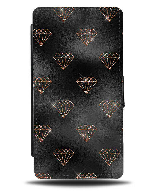 Black and Rose Gold Diamonds Flip Wallet Case Diamond Stylish Coloured G019