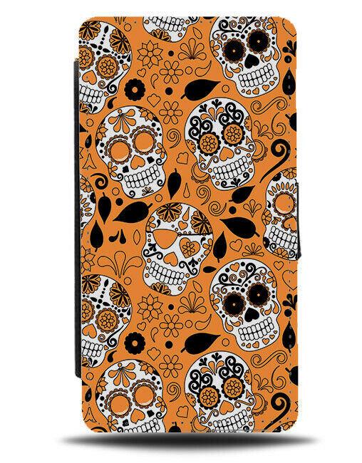 Orange Sugar Skull Flip Wallet Case Skulls Mexican Halloween Floral Faces G589