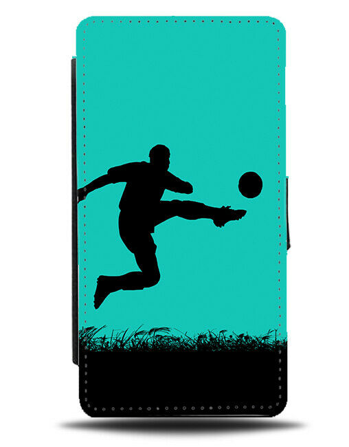 Football Flip Cover Wallet Phone Case Ball Footballer Turquoise Green Boys i779