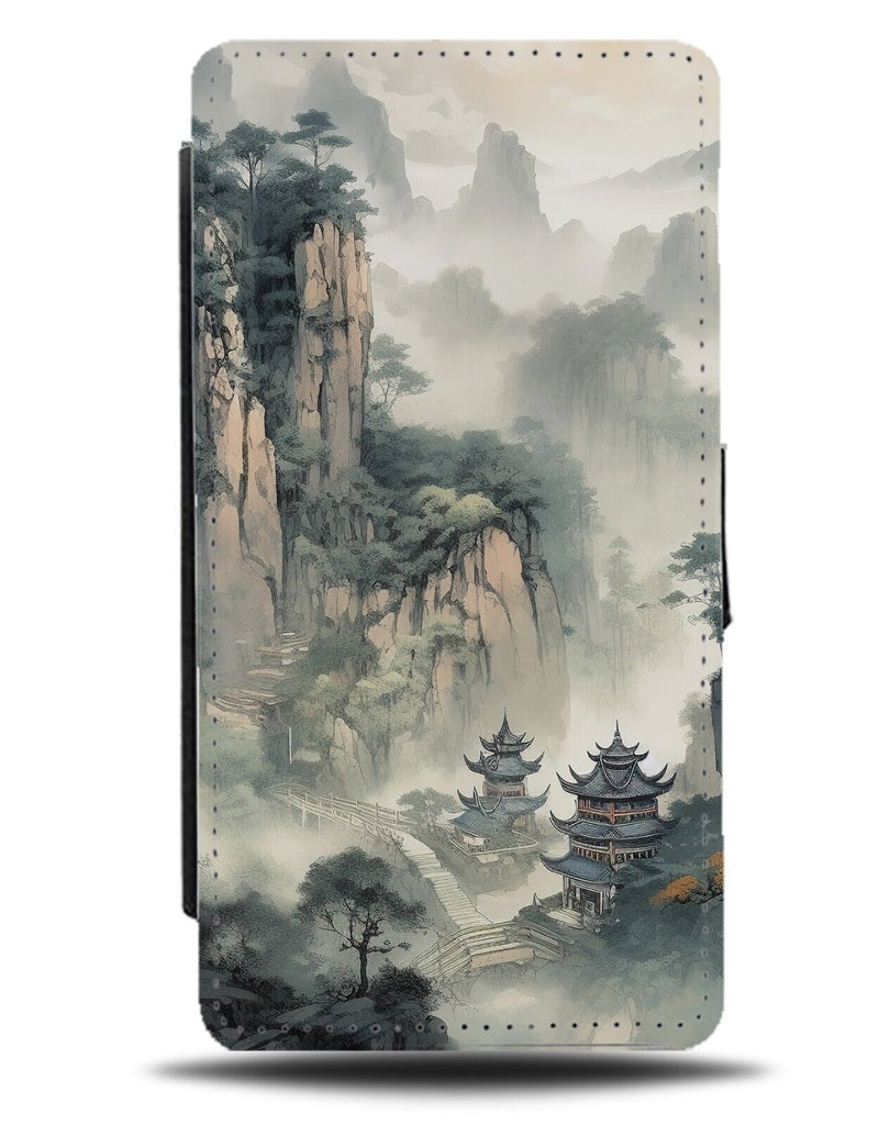 Foggy Chinese Landscape Flip Wallet Case Mountains Mountain China Waterfall CZ65