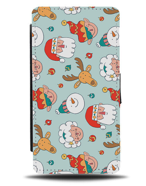 Christmas Family Pattern Flip Wallet Case Mr and Mrs Claus & Cartoon Santa N781